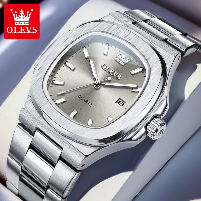 OLEVS Nautilus Style Stainless Steel Designer Watch Multicolor Dial Waterproof Luminous Casual Men Wristwatch Minimalist Business Fashion Daily Office