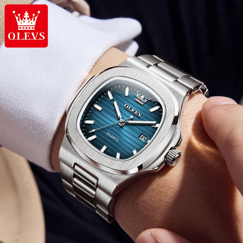 OLEVS Nautilus Style Stainless Steel Designer Watch Multicolor Dial Waterproof Luminous Casual Men Wristwatch Minimalist Business Fashion Daily Office