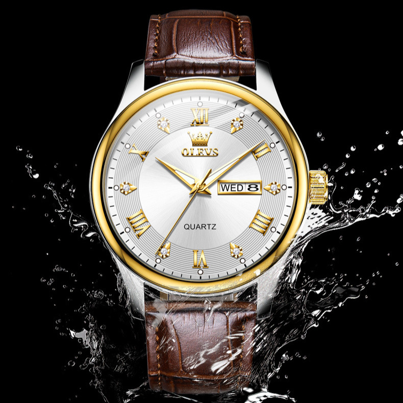 OLEVS Brand Designer Watch New Business Office Formal Double Calendar Roman Scale Pointer Waterproof Quartz Watch Men's Watch Men's Watch
