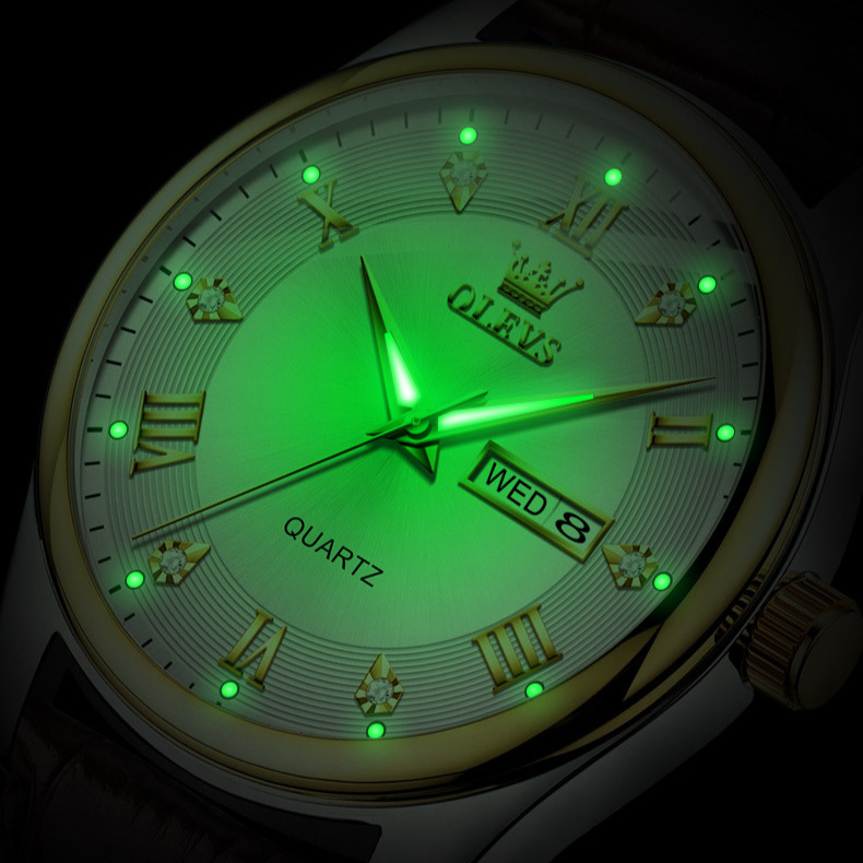 OLEVS Brand Designer Watch New Business Office Formal Double Calendar Roman Scale Pointer Waterproof Quartz Watch Men's Watch Men's Watch