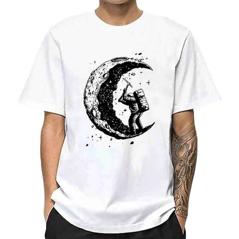 Men's High Quality 100% Cotton Moon Print Casual Summer Cool Short Sleeve Men Tshirt Loose t-shirt Shirts Male Tee Tops 26Y0509