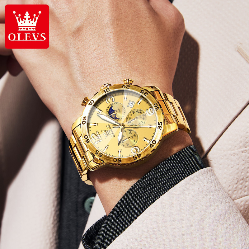 OLEVS Men's Luxury Brand Designer Watch Solid Steel Strap Watch With Calendar Timing Multifunctional Diamond Glass Waterproof Business Quartz Men