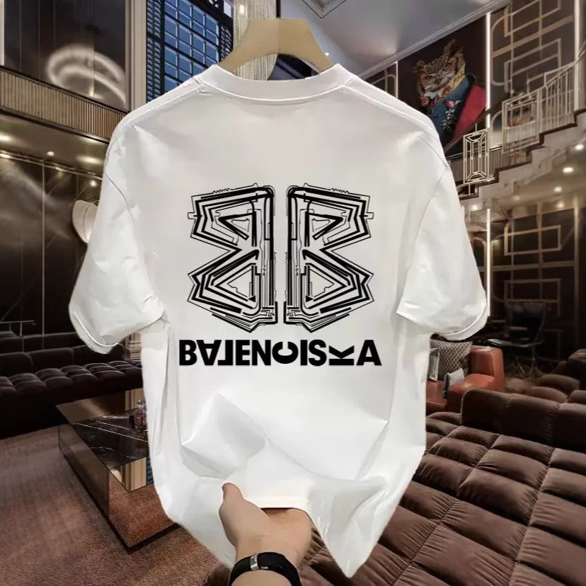 Unisex Couple Summer Casual T-shirt Trendy Printed Cotton Loose Crew Neck Short Sleeve Stylish Tops Support Private Custom