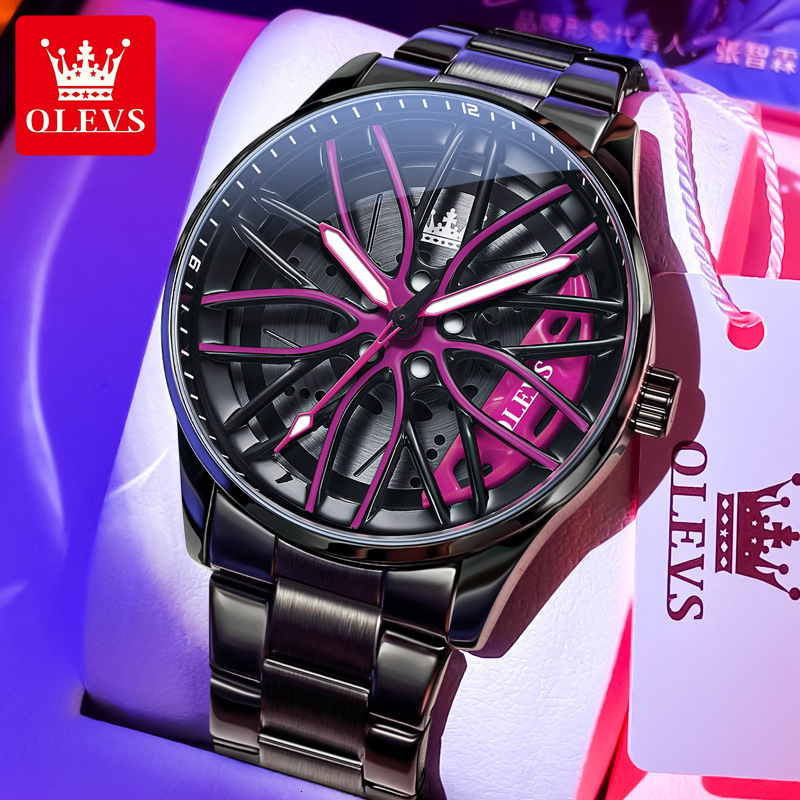 OLEVS Skeleton Wheel Design Designer Watch Waterproof Stainless Steel Luminous Men Wristwatch Minimalist Sports Fashion Casual Lightweight Shockproof 