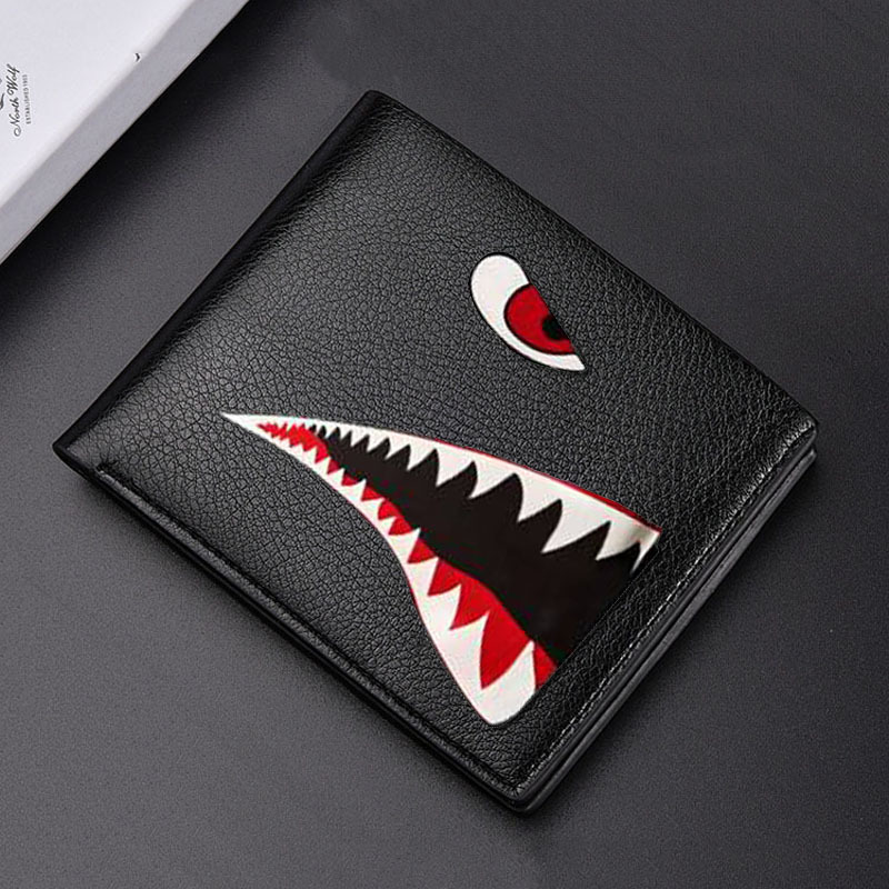 Free Shipping Unique Shark Design Bifold Wallet for Boys Fashion PU Leather Money Organizer Card Holders