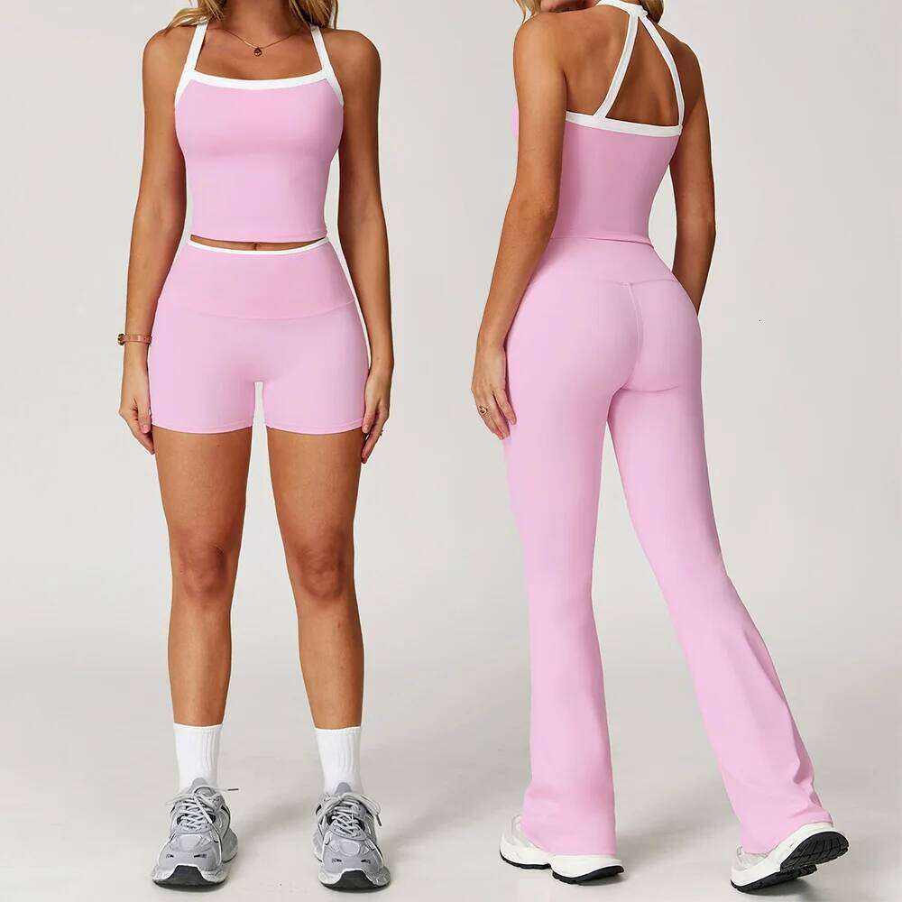 Women's Clothes 2 Pieces Workout Tracksuit Yoga Set Sportswear Gym Clothing High Waist Bell-bottoms Sexy Fitness Bta Sports Suit 26Y0509
