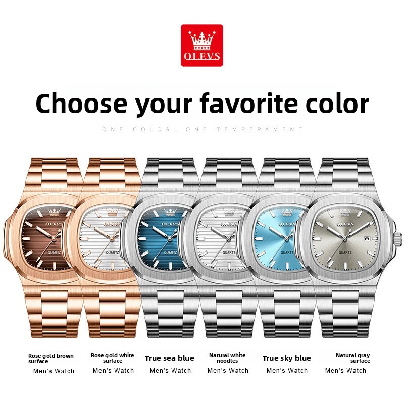 OLEVS Nautilus Style Stainless Steel Designer Watch Multicolor Dial Waterproof Luminous Casual Men Wristwatch Minimalist Business Fashion Daily Office