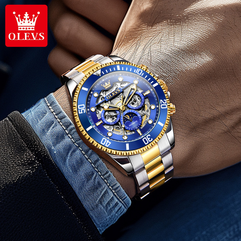 OLEVS Tourbillon Dial Stainless Steel Strap Waterproof Luminous Designer Men Mechanical Watch Skeleton ultifunctional Business Casual Automatic Wristw