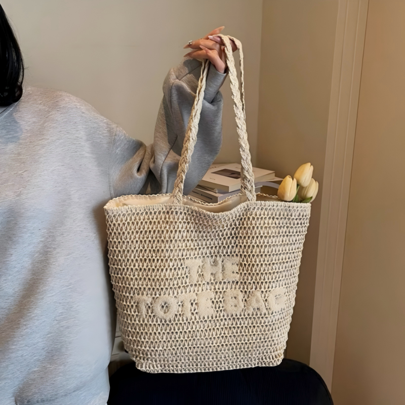 Large Capacity "THE TOTE BAG" Straw Beach Tote Handmade Woven Designer Shoulder Bag for Women Daily Vacation