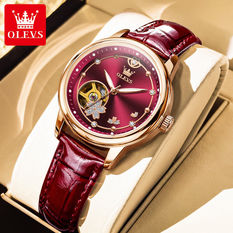 OLEVS Ladies' Classic Brand Watch New Retro Designer Hollow Ruby Mechanical Watch Waterproof Suitable For Parties And Weddings Ladies' Watch