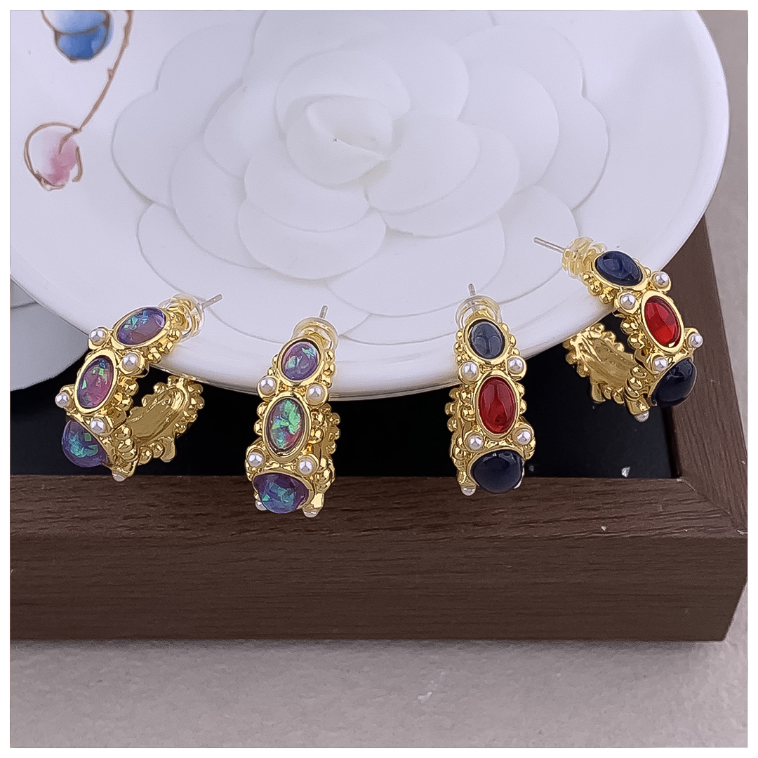 Designer Earrings Women 18K Gold Plated Earring Retro C Shape Glass Pearl Hoop Earrings Luxury Jewlery Designer for Women Timeless Free Shipping Buy O