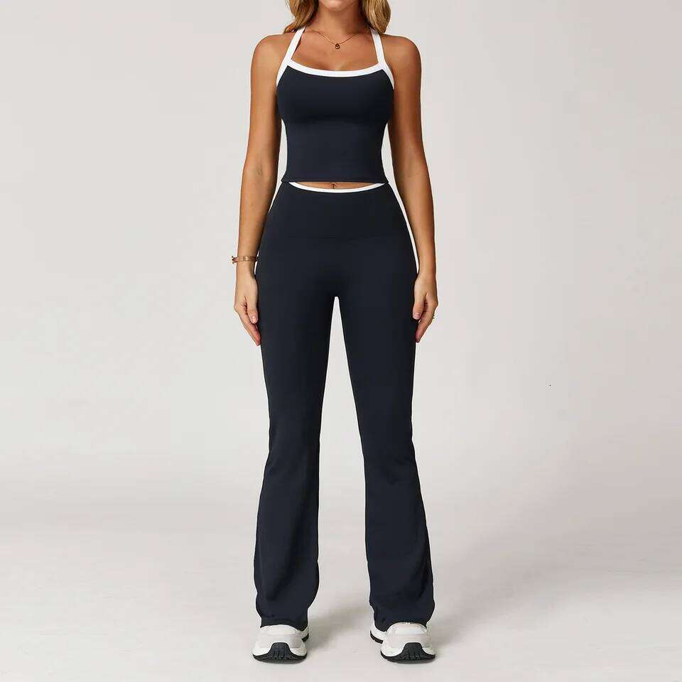 Women's Clothes 2 Pieces Workout Tracksuit Yoga Set Sportswear Gym Clothing High Waist Bell-bottoms Sexy Fitness Bta Sports Suit 26Y0509