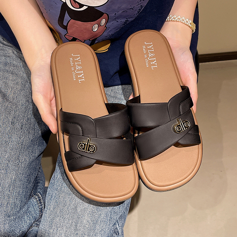 designer slippers 2026 New Women's Flat Cross-Strap Flip Flops, Slip-On One-Strand Slides for Indoor & Outdoor, Non-Slip Versatile Beach Shoes fr