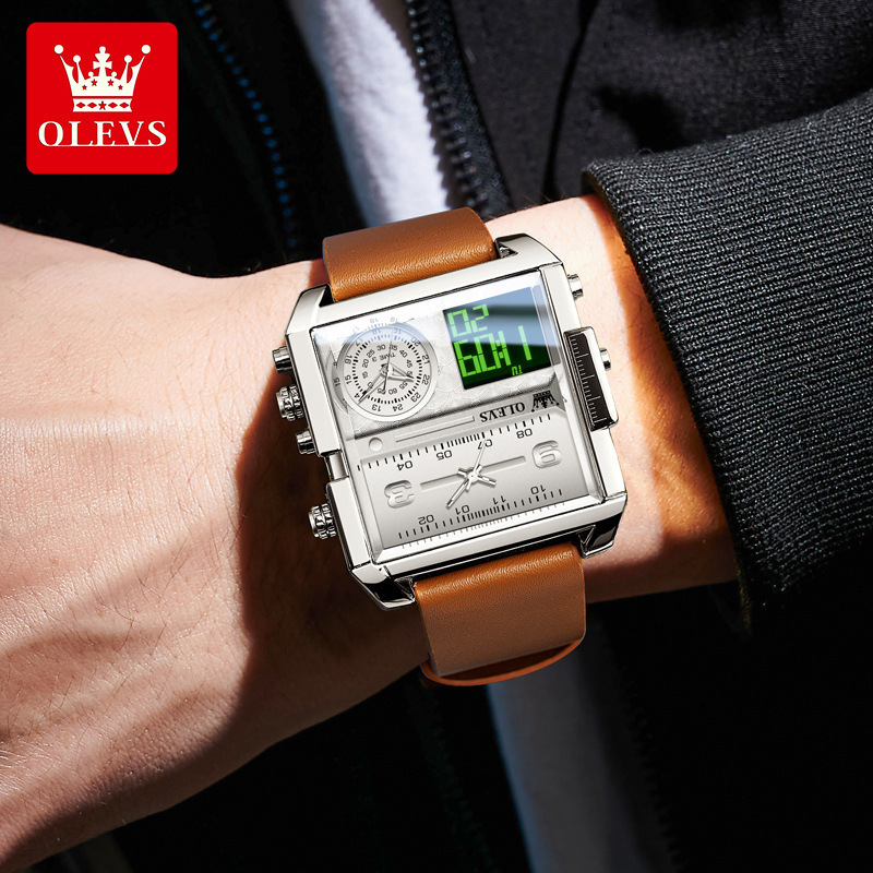 OLEVS Brand Classic Fashion Designer Watch Sports Multifunctional Square Oversized Quartz Electronic Watch Men's Watch Men's Watch Men'