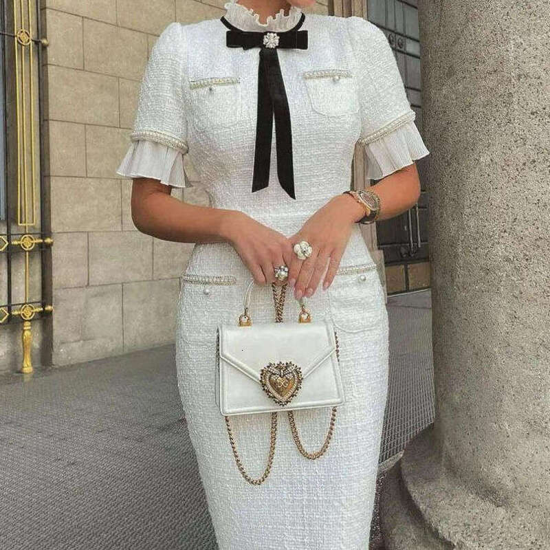 Luxury Dress Designer Dresses For Women Clothing Ladies Casual Dresses Party Dress Elegant Round Neck Short Sleeves Bow Ruffle Hem Beaded Fashion Fair