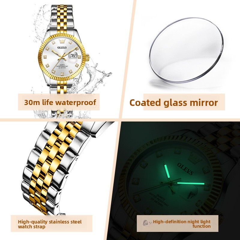 OLEVS Brand Designer Watch New Fashionable Minimalist Calendar Quartz Watch Waterproof Night Light Daily Travel Women's Watch Women's Watch