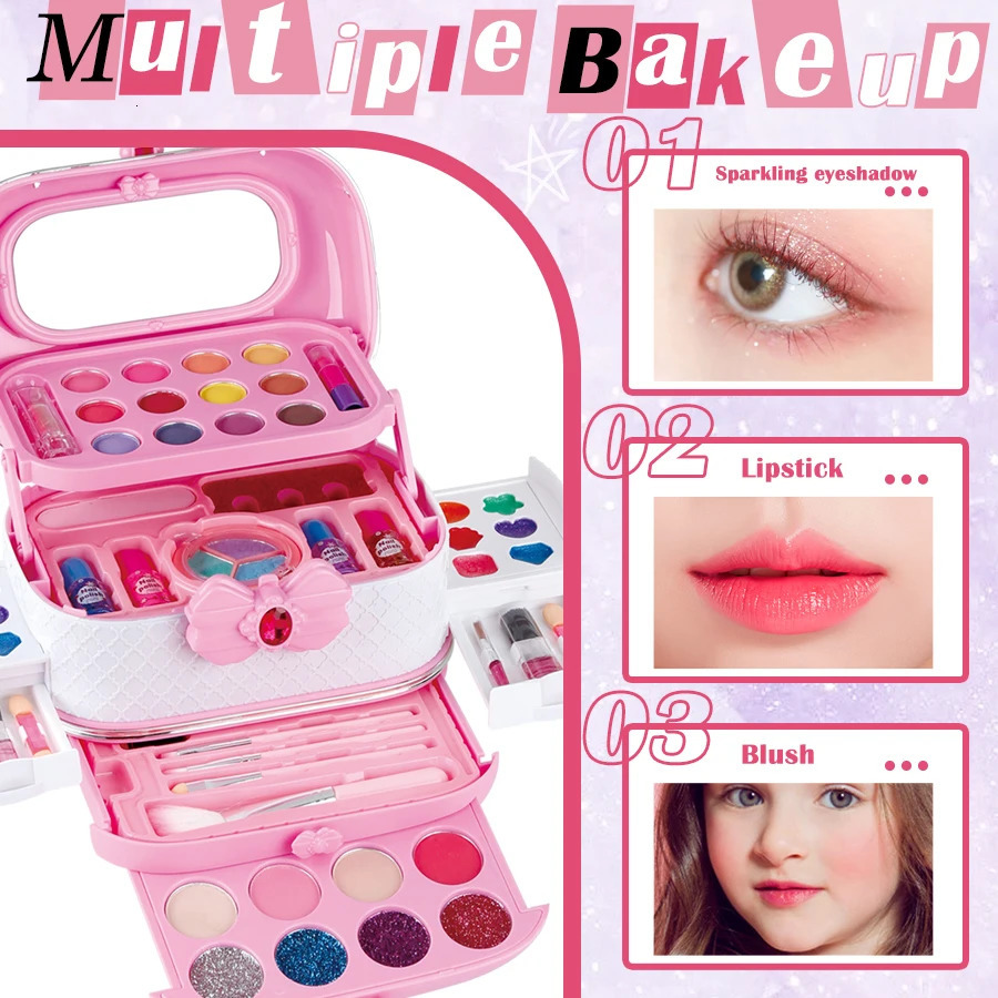Kids Washable Makeup Girl Toys - Kids Makeup Kit for Girl Make Up Set Little Girls Makeup Kit for Toddler Kid Children Pr 260507