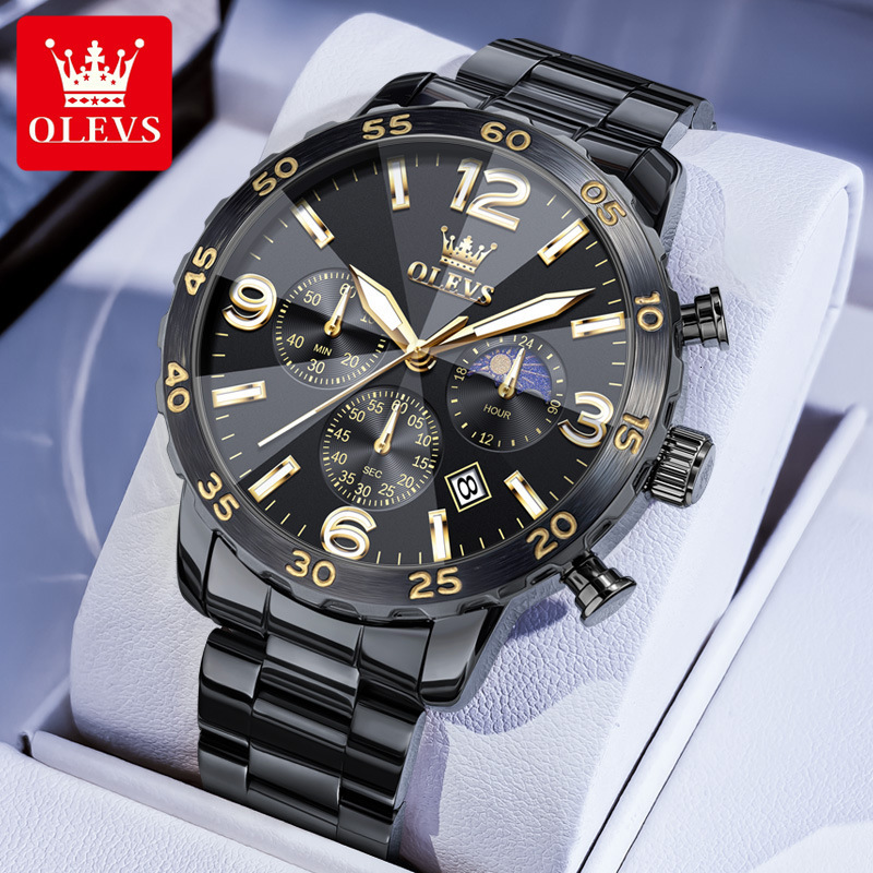 OLEVS Men's Luxury Brand Designer Watch Solid Steel Strap Watch With Calendar Timing Multifunctional Diamond Glass Waterproof Business Quartz Men