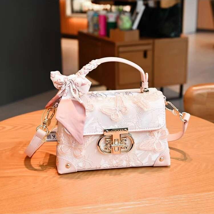 Authentic Women S Genuine Leather Handbag New Fashion Versatile Butterfly Scarf Single Shoulder Crossbody Small Square Bag SENYY