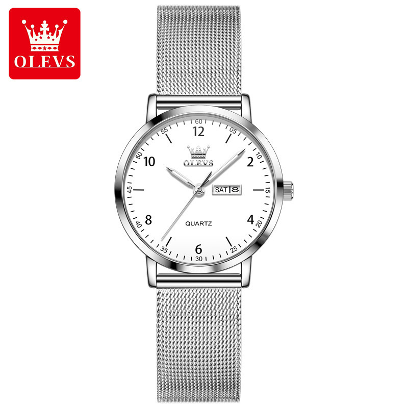 OLEVS Mesh Band Quartz Designer Watch Waterproof Luminous Minimalist Casual Fashion Ladies Wristwatch Slim Lightweight Daily Student Wear Elegant Tren