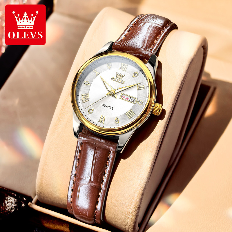 OLEVS Brand Designer Watch New Business Office Formal Double Calendar Roman Scale Pointer Waterproof Quartz Watch Men's Watch Men's Watch