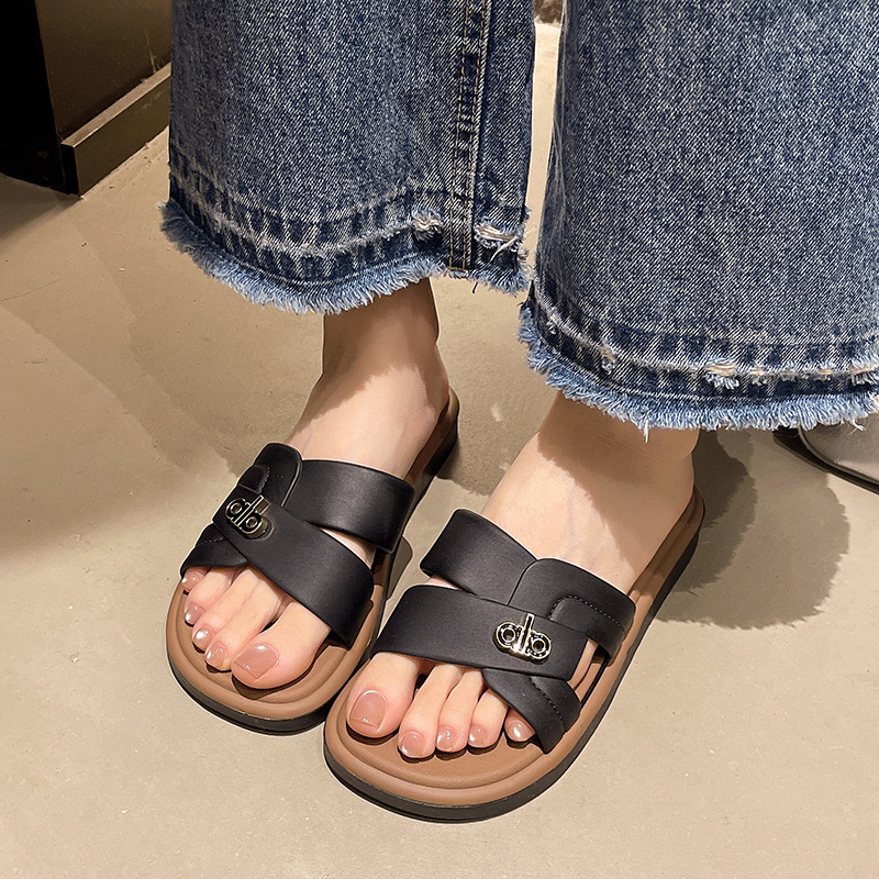 designer slippers 2026 New Women's Flat Cross-Strap Flip Flops, Slip-On One-Strand Slides for Indoor & Outdoor, Non-Slip Versatile Beach Shoes fr - view 7