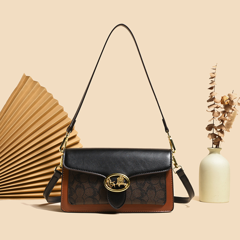designer luxury New colour-blocked underarm bag for women 2026 new printed shoulder trendy versatile crossbody bag Slim fit