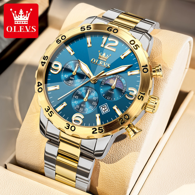 OLEVS Men's Luxury Brand Designer Watch Solid Steel Strap Watch With Calendar Timing Multifunctional Diamond Glass Waterproof Business Quartz Men