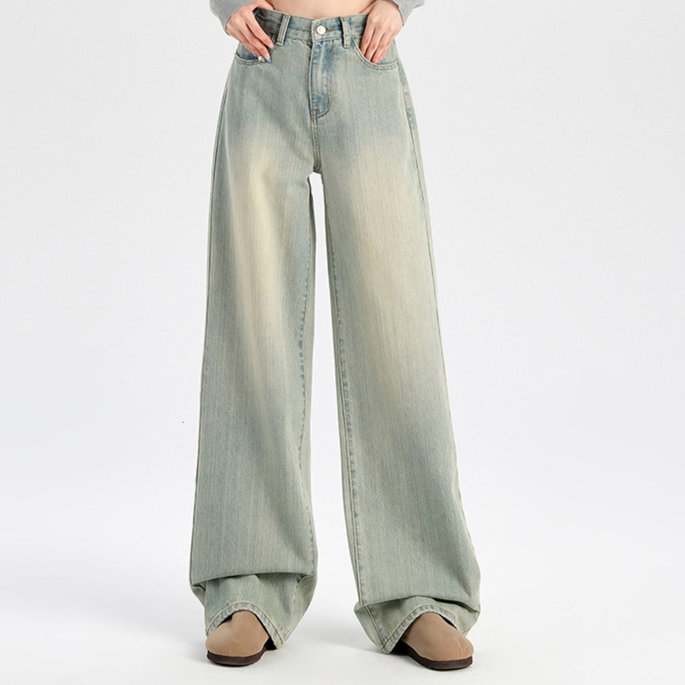 Light Colored High Street Wide Leg Designer Jeans For Women, 2026 New High Waisted Loose Fit Slimming Retro Drape Straight Leg Fashionable Floor Pants