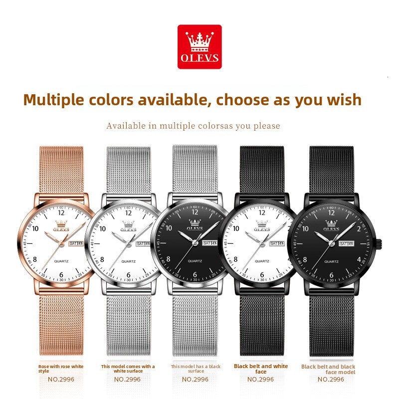 OLEVS Mesh Band Quartz Designer Watch Waterproof Luminous Minimalist Casual Fashion Ladies Wristwatch Slim Lightweight Daily Student Wear Elegant Tren