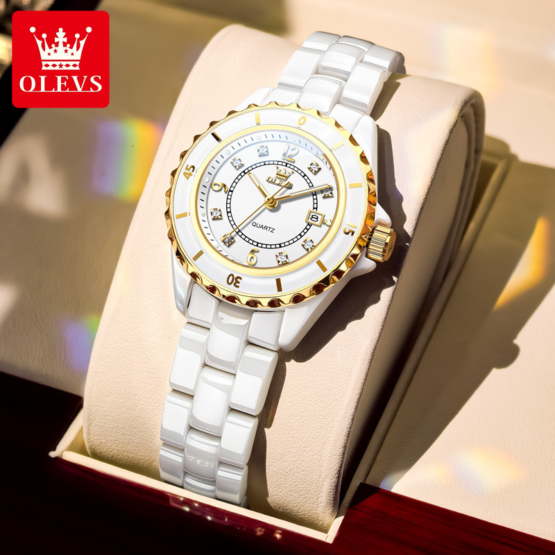 OLEVS Brand Designer Watch New Roman Bezel Ceramic Strap Fashionable Casual Waterproof Luminous Quartz Watch Women's Watch Women's Watch