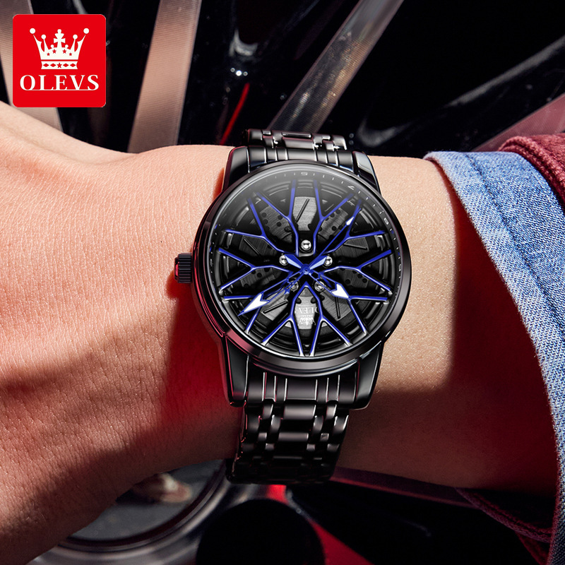 OLEVS Skeleton Wheel Design Designer Watch Waterproof Stainless Steel Luminous Men Wristwatch Minimalist Sports Fashion Casual Lightweight Shockproof 