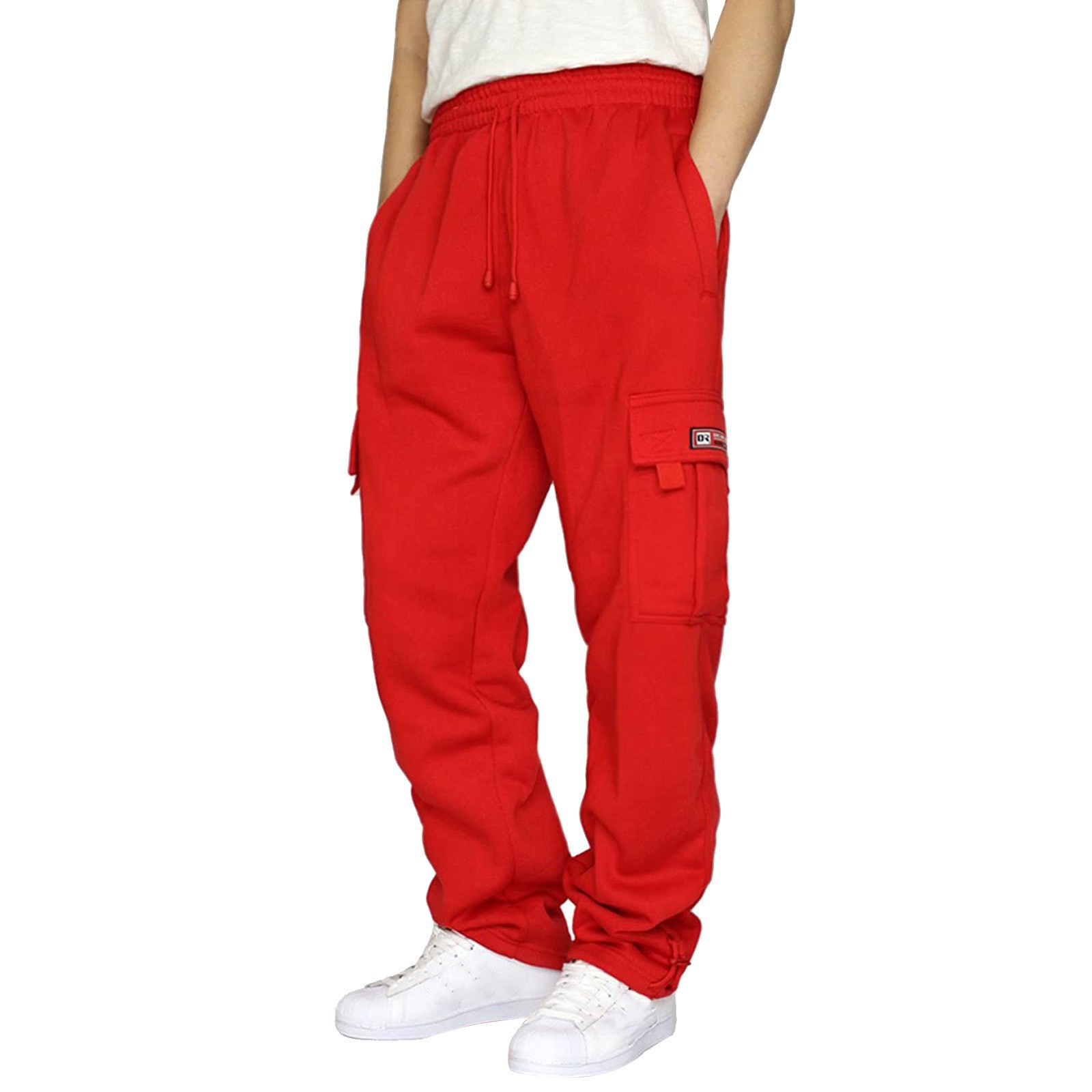 Men's Pants High Street Hip Hop 5-Pocket Cargo Sweatpants, Men's Heavyweight Fleece Straight Leg Wide Leg Pants, Multi-Pocket Casual Sports 