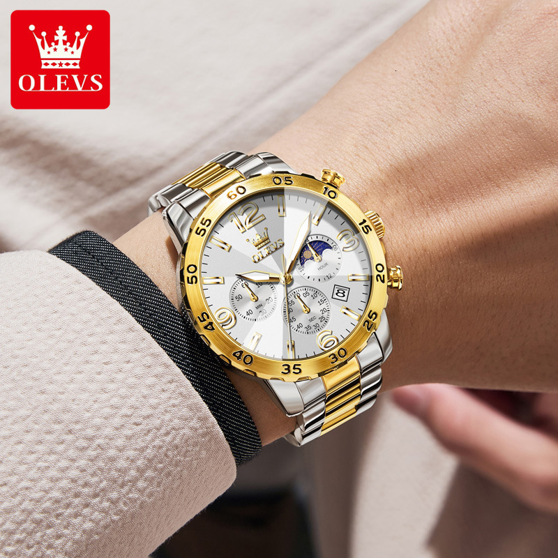 OLEVS Men's Luxury Brand Designer Watch Solid Steel Strap Watch With Calendar Timing Multifunctional Diamond Glass Waterproof Business Quartz Men