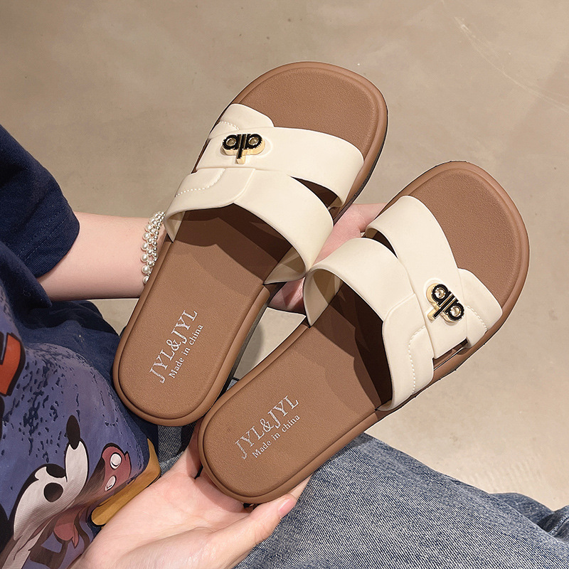 designer slippers 2026 New Women's Flat Cross-Strap Flip Flops, Slip-On One-Strand Slides for Indoor & Outdoor, Non-Slip Versatile Beach Shoes fr - view 3