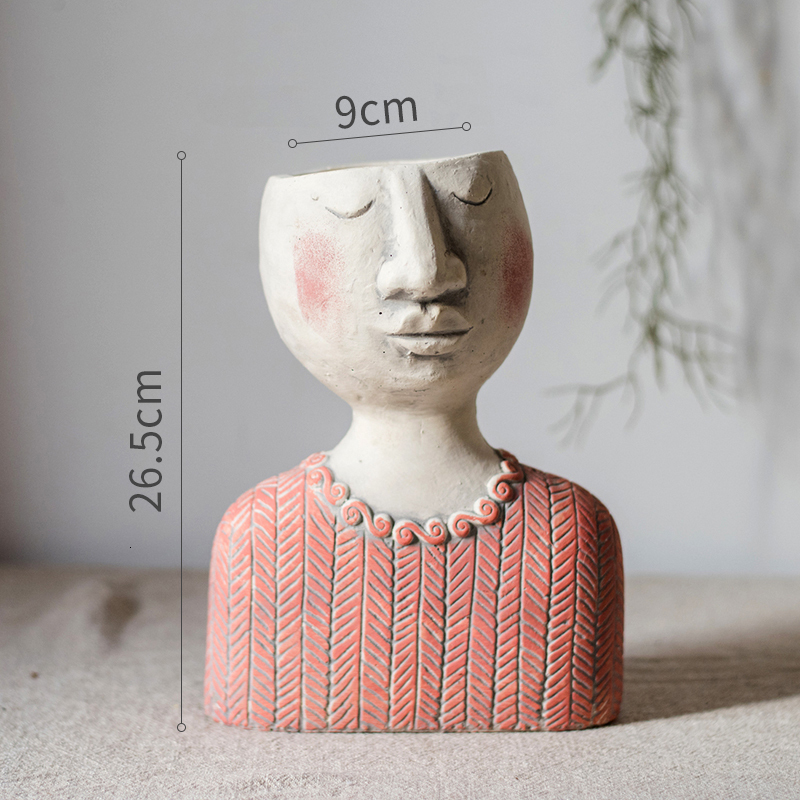 Art Portrait Flower Pot Vase Sculpture Resin Human Face Family Planters Flower Pot Garden Storage Flower Arrangement Home Decors Y200723