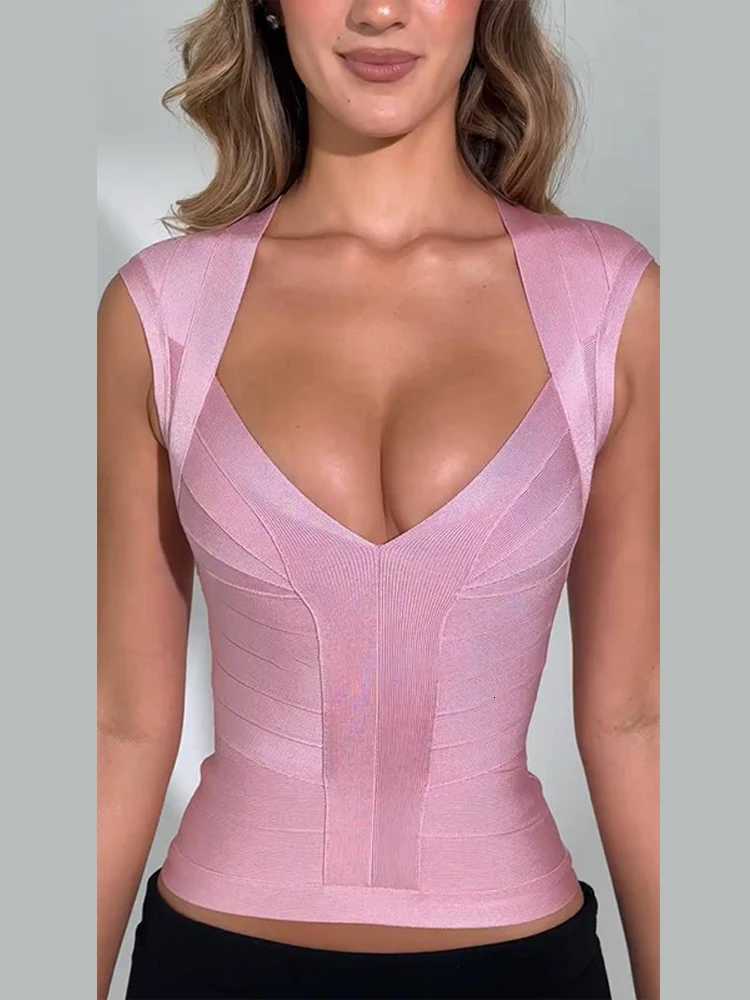 Kint Top Womens Bandage Tank Tops Deep V-Neck Sleeveless Ribbed Form-Fitting Club Wearing Sexy Slim Party Wear Woman ClothesT260509