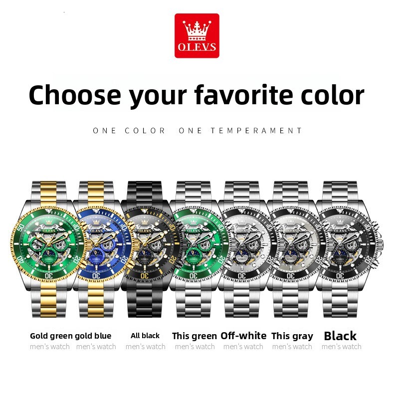 OLEVS Tourbillon Dial Stainless Steel Strap Waterproof Luminous Designer Men Mechanical Watch Skeleton ultifunctional Business Casual Automatic Wristw