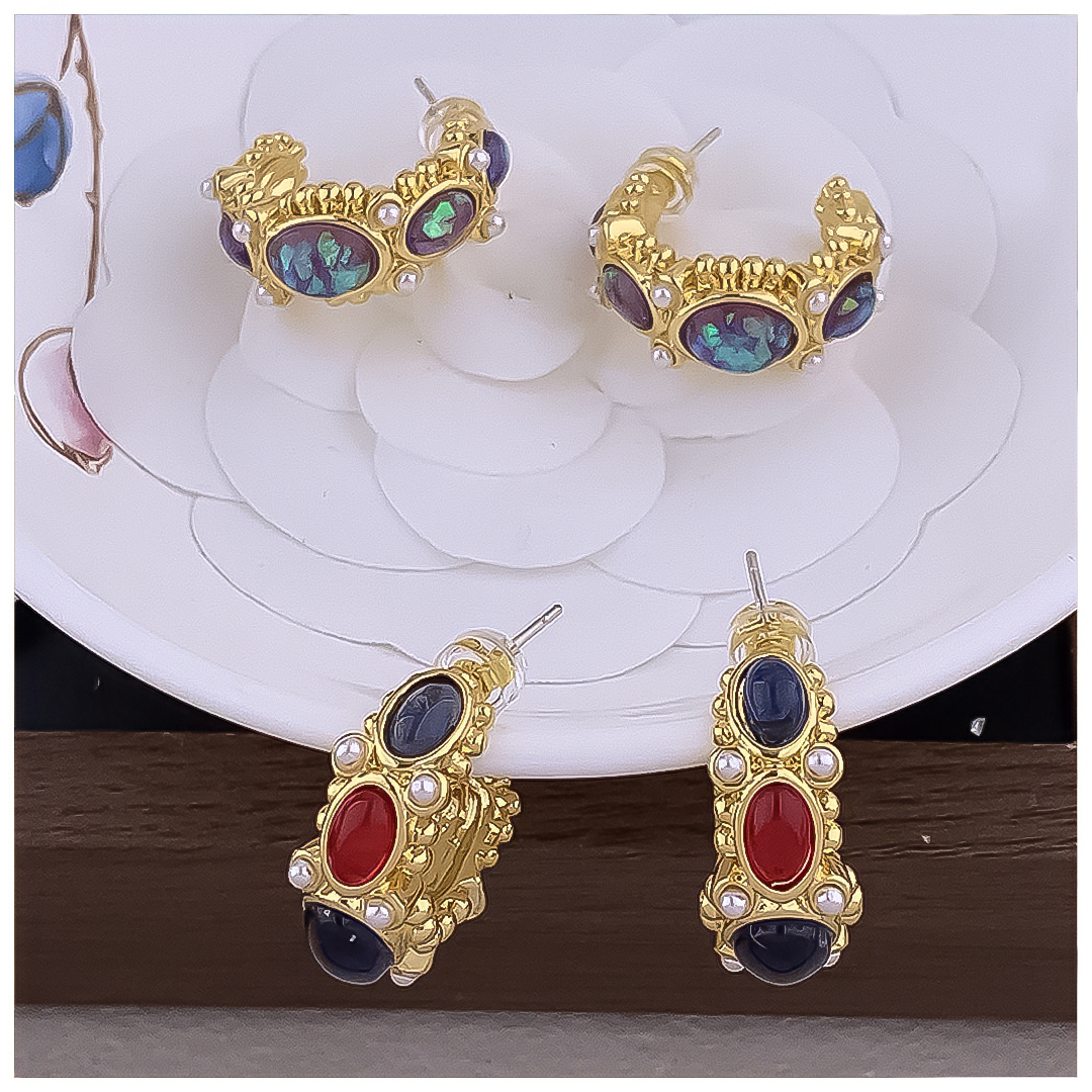 Designer Earrings Women 18K Gold Plated Earring Retro C Shape Glass Pearl Hoop Earrings Luxury Jewlery Designer for Women Timeless Free Shipping Buy O