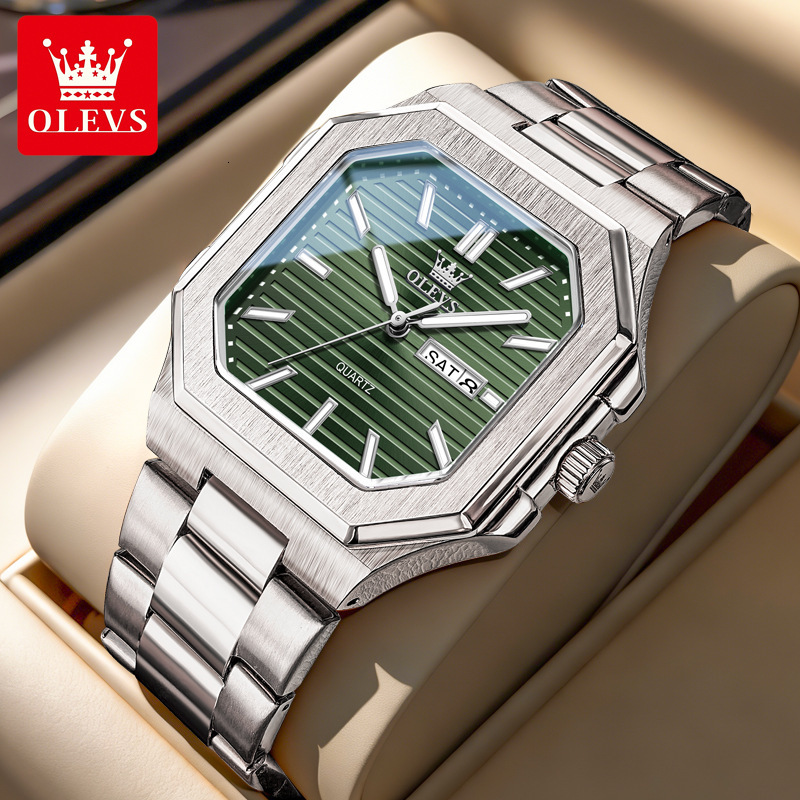 OLEVS Inspired Dual Calendar Designer Watch Waterproof Anti Fog Stainless Steel Sports Casual Men Wristwatch Lightweight Durable Daily Wear Trendy Fas