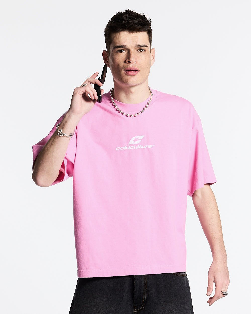 COLD Boxy Men Tee T shirts Y2K Oversize Boys Clothing Tees Cotton TOPS