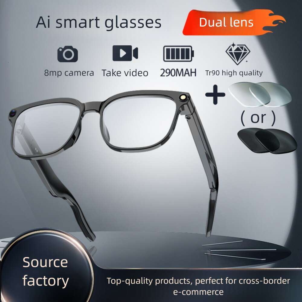 Famous Brand Dual Lens Interchangeable Black Tech AI Smart Glasses With W Pixel Camera For Photo Taking Object Recognition And Voice Assistant CKS