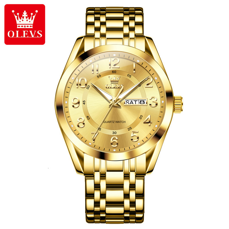 OLEVS Designer Mens Watch Round Dial Day Date Stainless Steel Quartz Wristwatch Waterproof Luminous Business Multi Color For Men