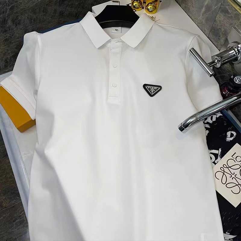 American and European minimalist mens short-sleeve polo shirt high-end light luxury turn-down collar half-sleeve tee gold-embossed solid color Europea