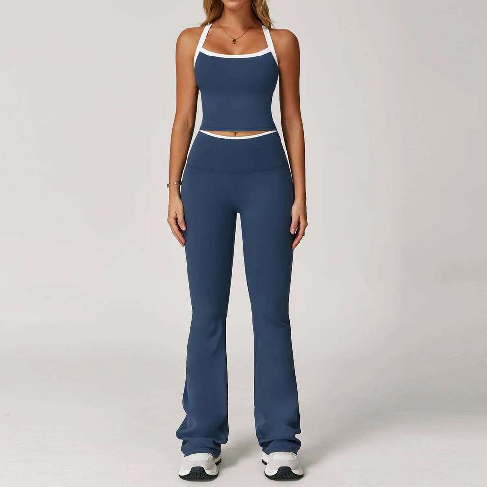 Women's Clothes 2 Pieces Workout Tracksuit Yoga Set Sportswear Gym Clothing High Waist Bell-bottoms Sexy Fitness Bta Sports Suit 26Y0509