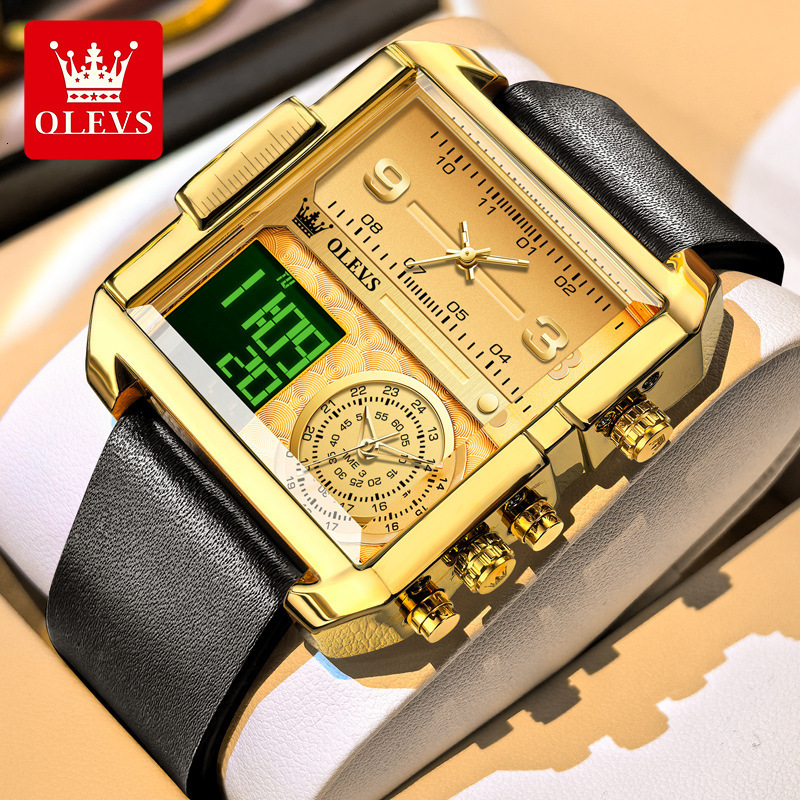 OLEVS Brand Classic Fashion Designer Watch Sports Multifunctional Square Oversized Quartz Electronic Watch Men's Watch Men's Watch Men'