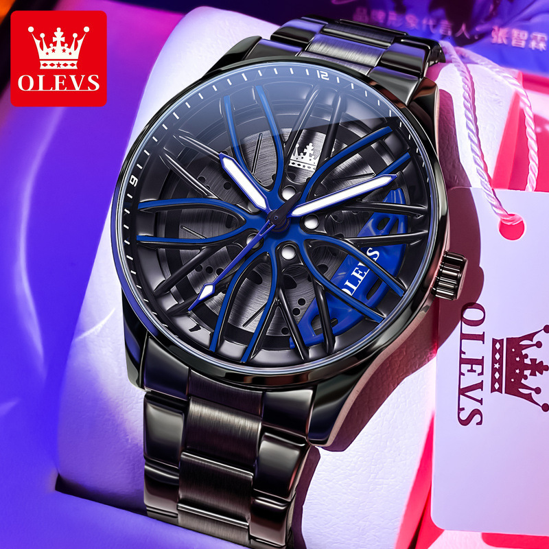 OLEVS Skeleton Wheel Design Designer Watch Waterproof Stainless Steel Luminous Men Wristwatch Minimalist Sports Fashion Casual Lightweight Shockproof 