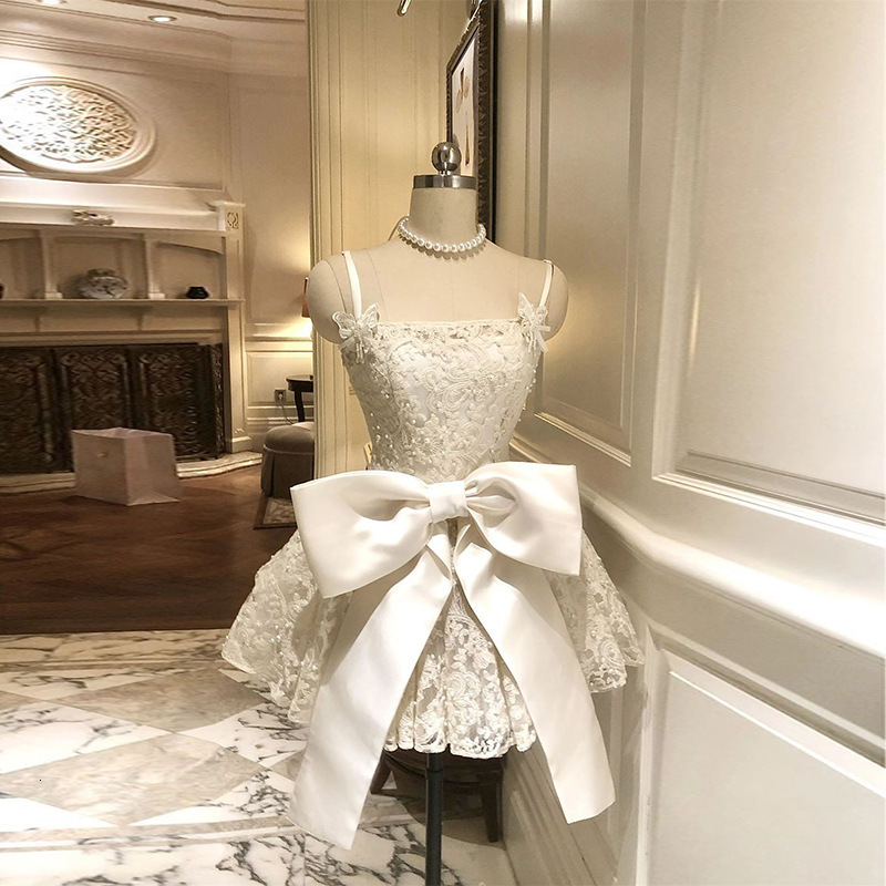 Lace Tulle Cami Dress with Big Bow Detail A Line Slim Fit Princess Mini Dress Women Summer French Style Party Wedding Guest Prom Ball Gown Elegant Bri