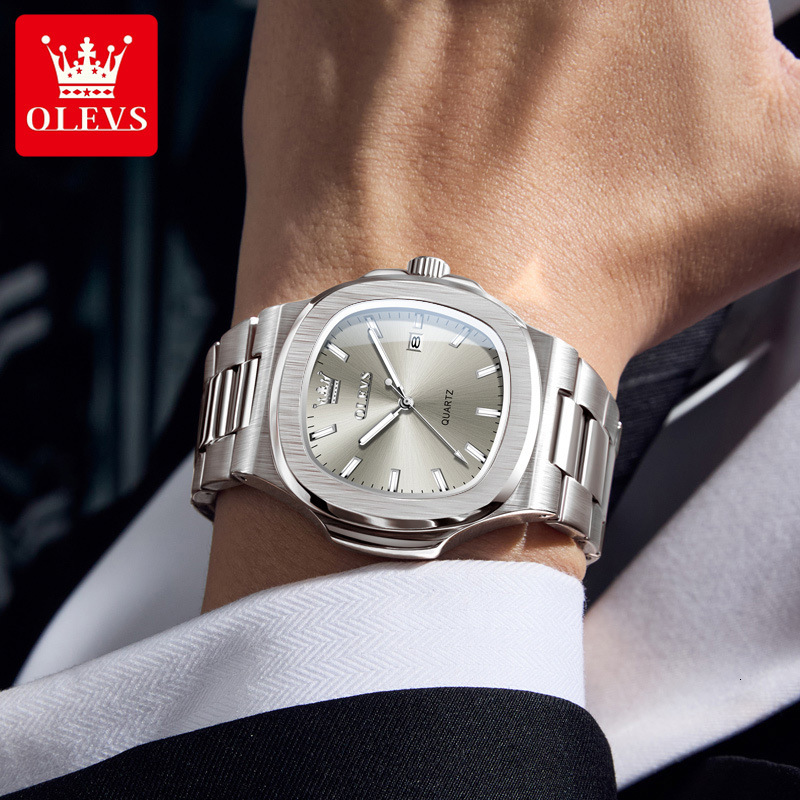 OLEVS Nautilus Style Stainless Steel Designer Watch Multicolor Dial Waterproof Luminous Casual Men Wristwatch Minimalist Business Fashion Daily Office