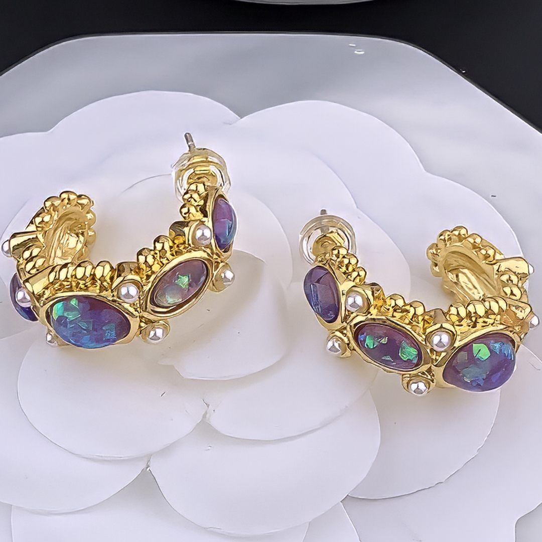 Designer Earrings Women 18K Gold Plated Earring Retro C Shape Glass Pearl Hoop Earrings Luxury Jewlery Designer for Women Timeless Free Shipping Buy O